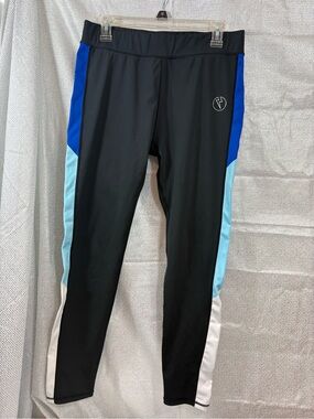 Kapow Men’s Colorblock Athletic Leggings - Black with Blue & Light Blue Panels